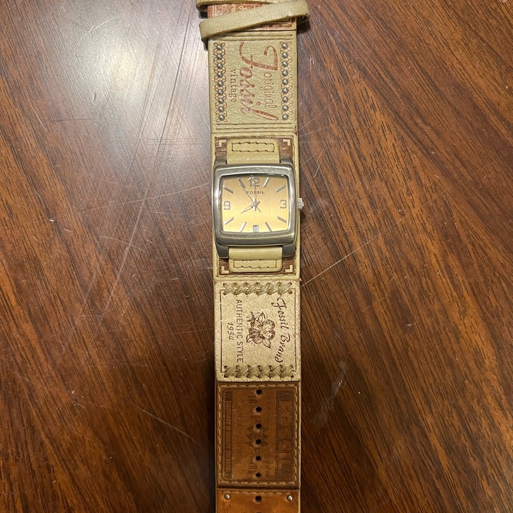 Fossil Brown and Silver Watch with Leather Strap
